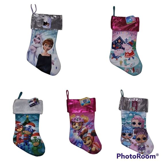 Assortment Kids Christmas Stocking Faux Sequins 16” Long NWT - Picture 1 of 11